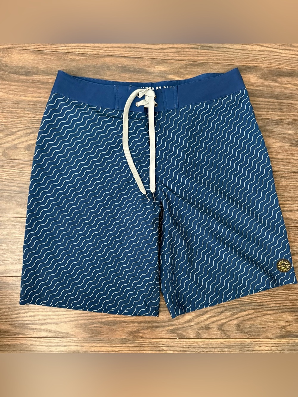 United By Blue Navy Wave-Pattern Swim Shorts